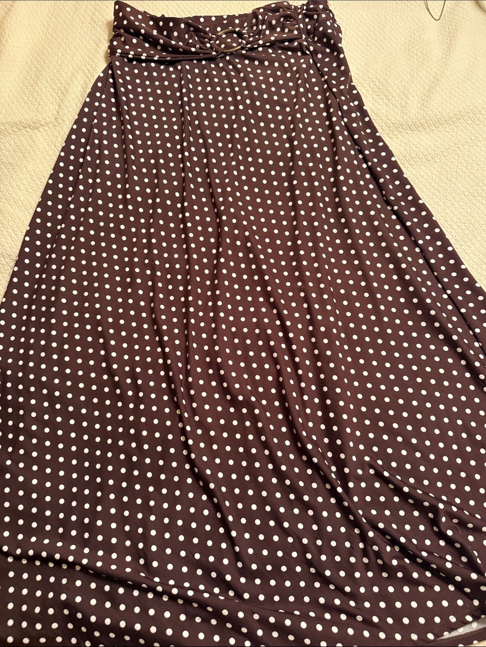 Polka Dot Maxi Skirt - Brown & White